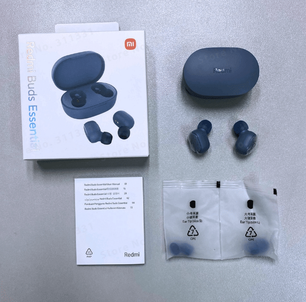 Redmi Buds Essential כחולות עם מארז טעינה ואריזה